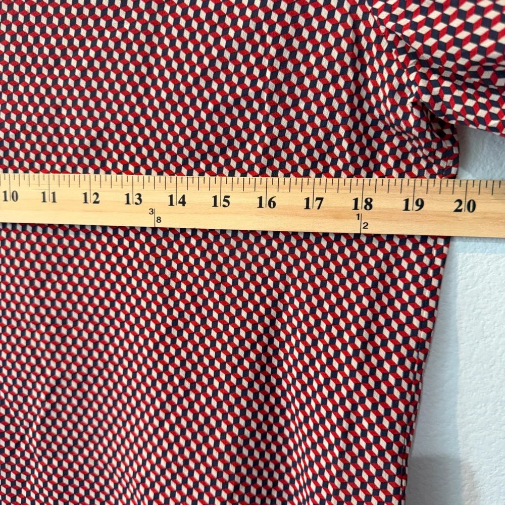 Theory Womens Silk Geometric Cube Print Boat Neck Blouse Career Luxury Medium